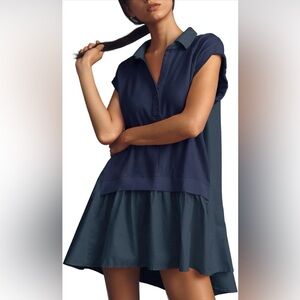 Fisoew Sweatshirt Short Sleeve V Neck Casual Oversized Patchwork Mini Dress